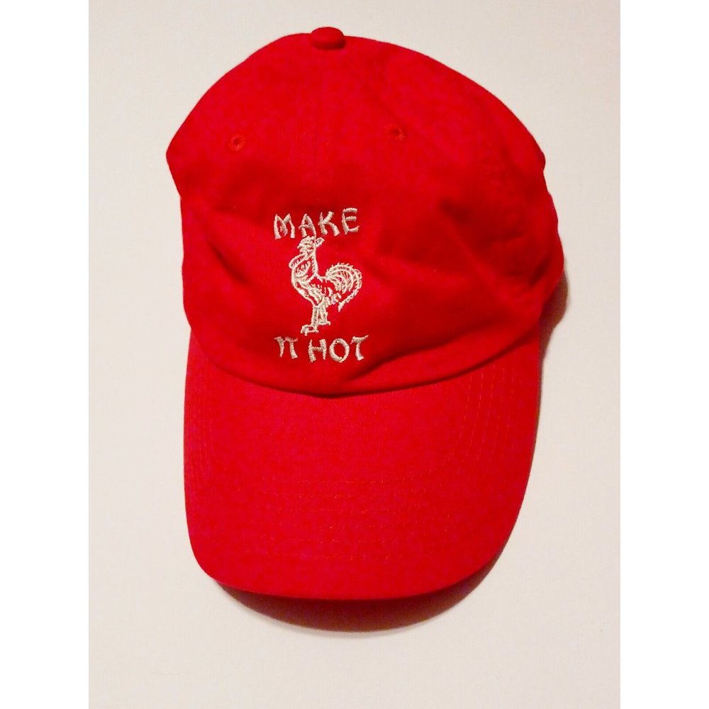 Petal and Peacocks Red Rooster Make It Hot Sriracha Hat OSFM ADJUSTABLE
